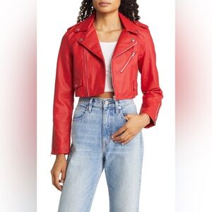 Cropped Red Leather Jacket